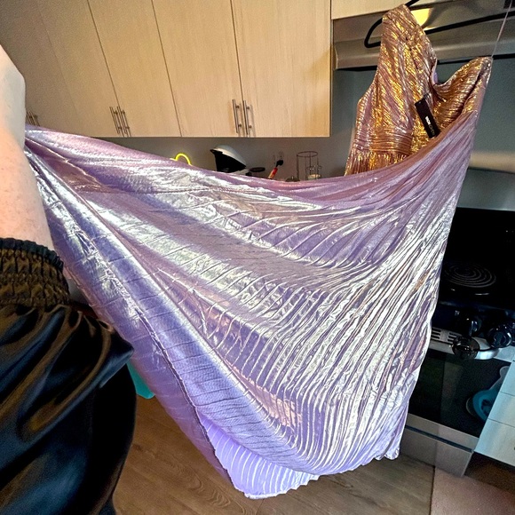 NWT shimmery purple & gold metallic one shoulder evening gown - Picture 12 of 14